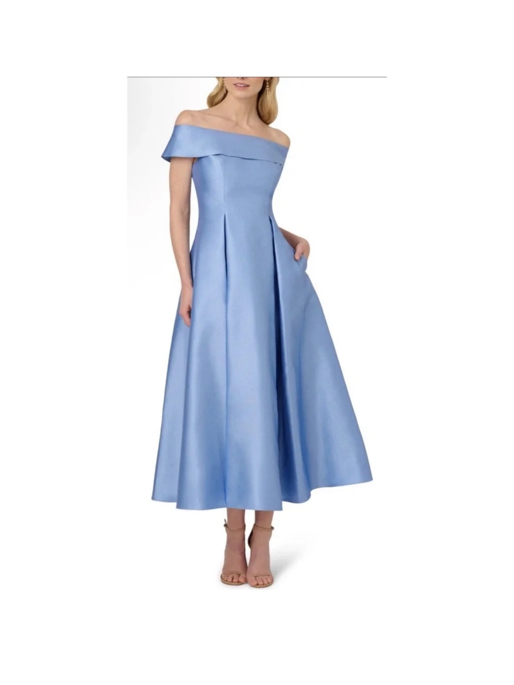 Adrianna Papell Off-the-Shoulder Mikado Gown Bluebell Size 8 NWT